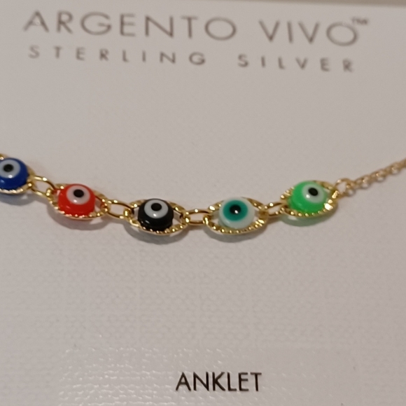 ARGENTO VIVO STERLING SILVER GOLD PLATED EVIL EYE PROTECTION COLOR BEADS ANKLET - Picture 12 of 14